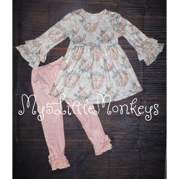 Other - Boutique Easter Bunny Rabbit Tunic Dress & Leggings Girls Outfit Set
